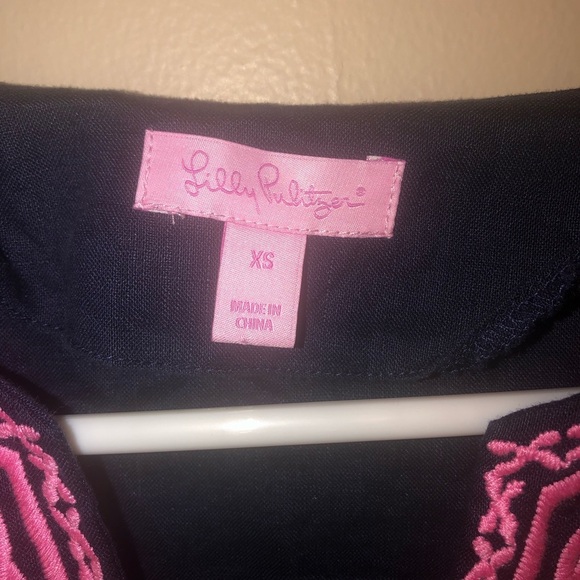 Lilly Pulitzer Amelia Island Embroidered Linen Tunic Blouse Pink Blue XS - Picture 4 of 5